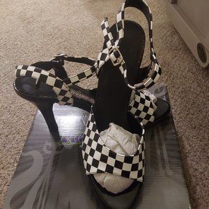 Funtasma Black and White Checked Heels Size 9
